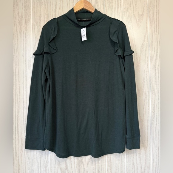 Ann Taylor LOFT Forest Green Ruffle Shoulder Mock Neck Top Sz XL NWT - Picture 3 of 4